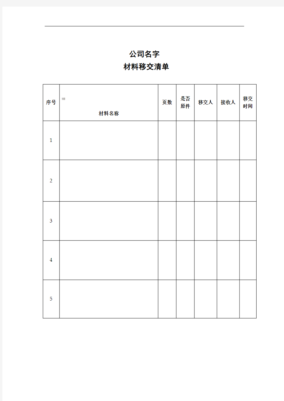 材料移交清单