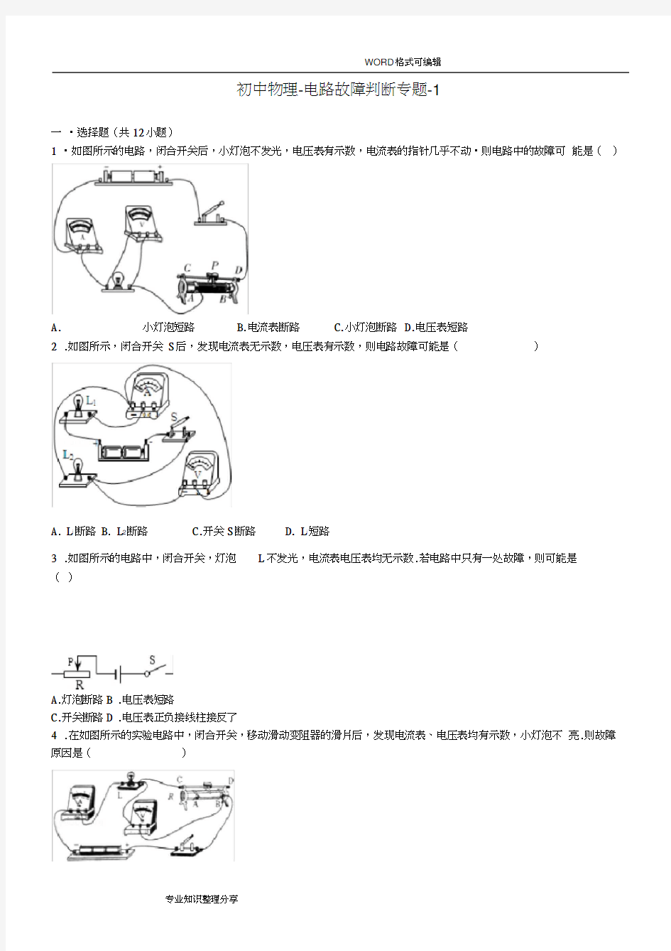 初中物理_电路故障判断专题_