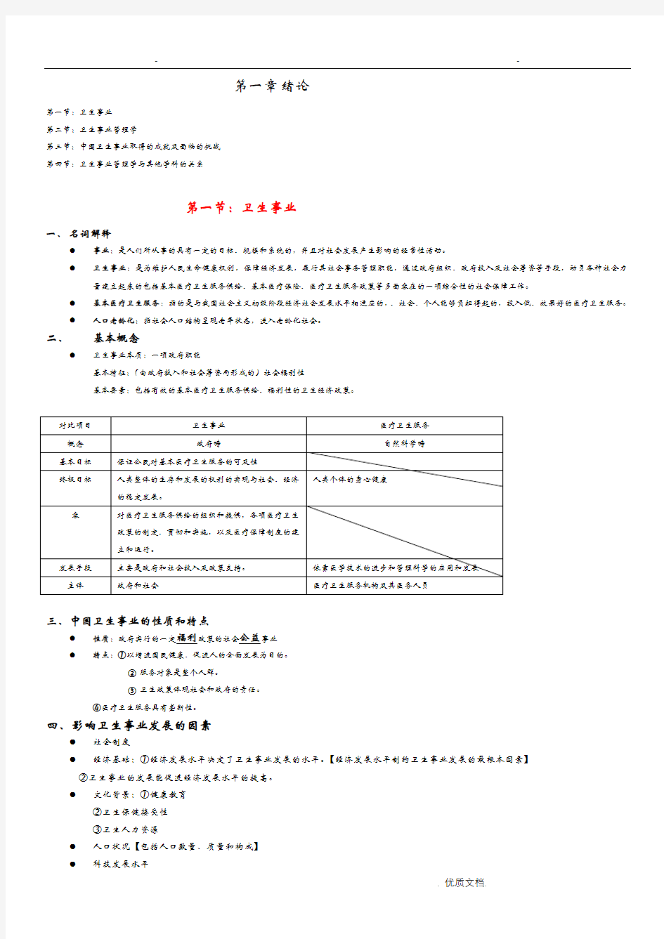 卫生事业管理学重点章节归纳版