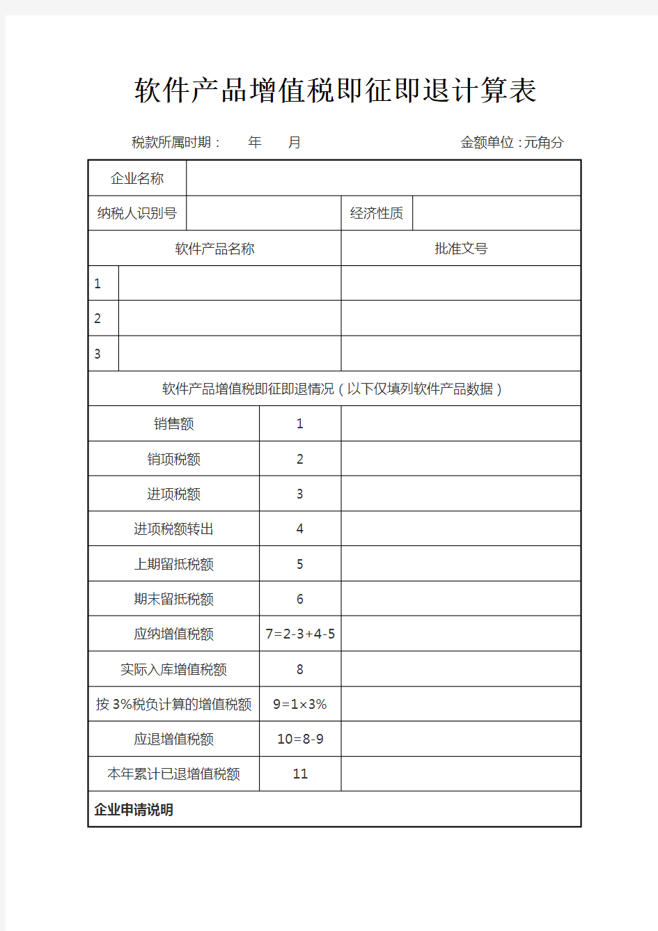 软件产品增值税即征即退计算表