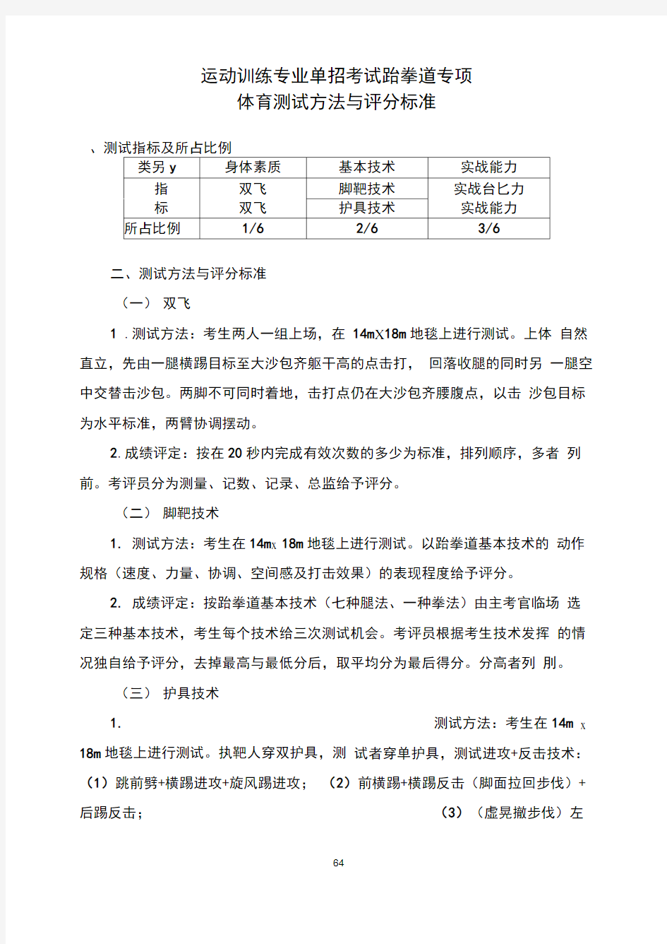 运动训练专业单招考试跆拳道专项