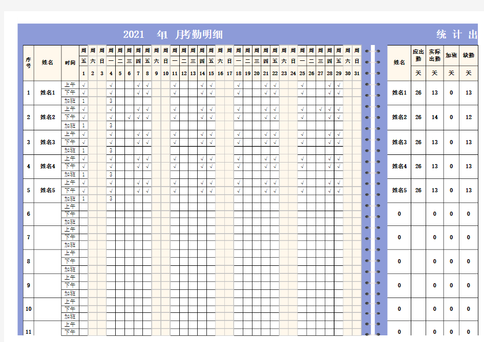 绩效考勤表