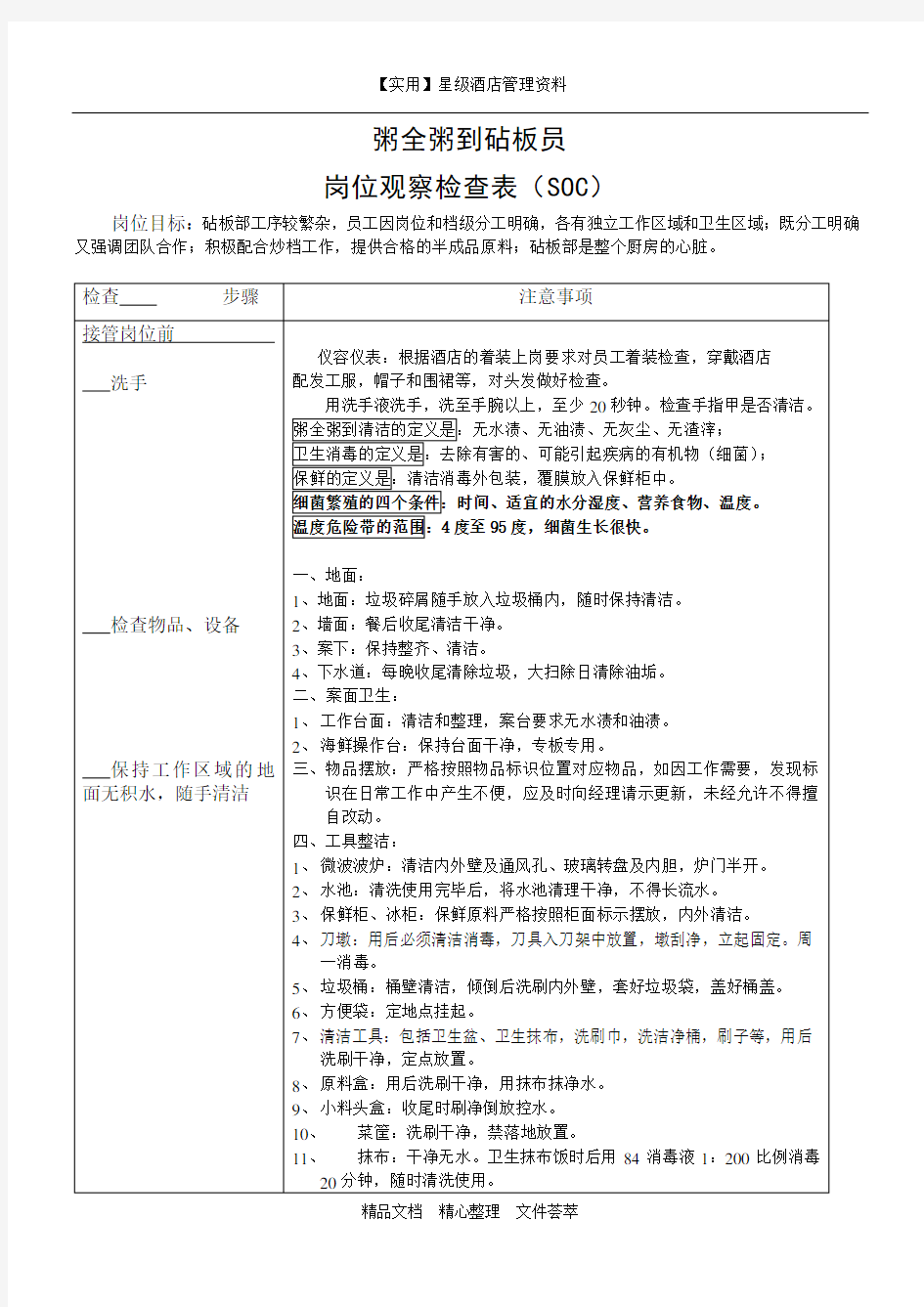 厨房岗位检查制度-砧板部SOC