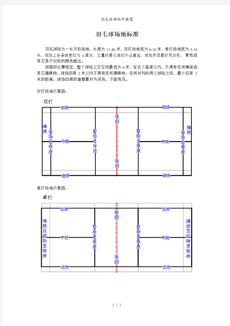 羽毛球场地平面图