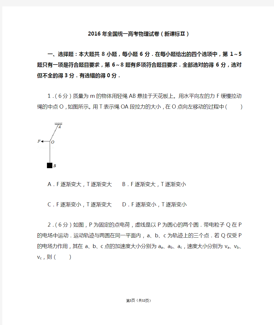 2016年全国统一高考物理试卷(全国二卷)