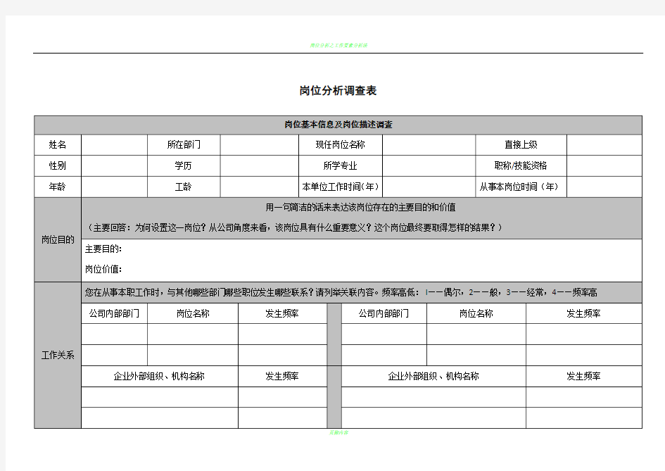 岗位分析调查表  (模板)