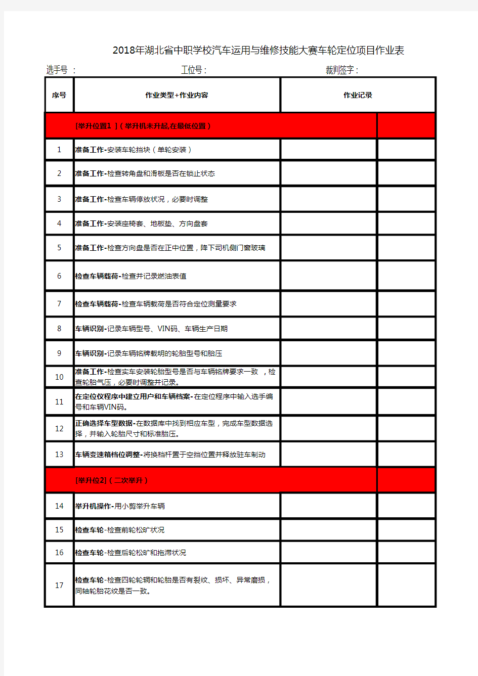 附表2-----2018年车轮定位作业表(附表2)