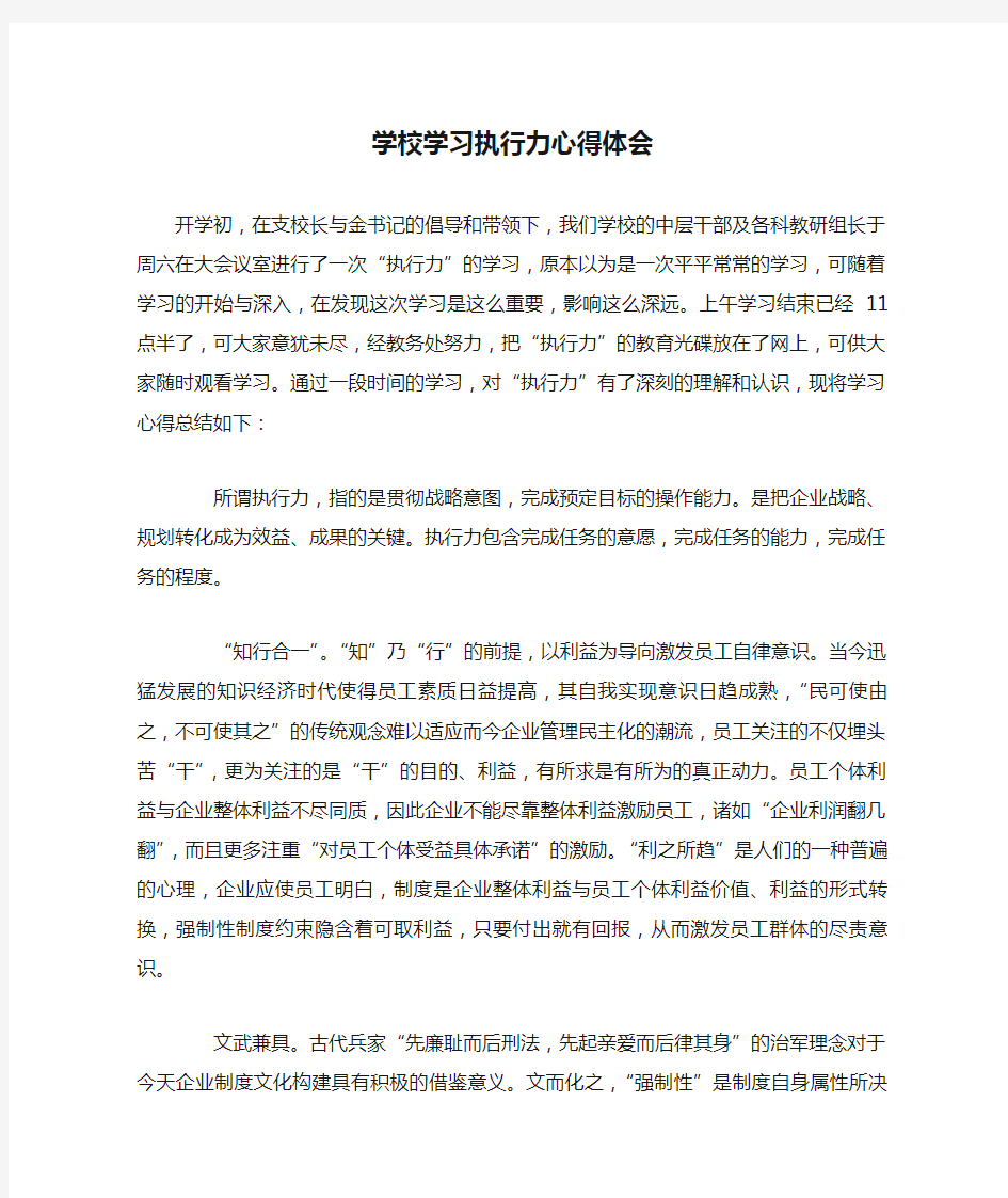 学校学习执行力心得体会