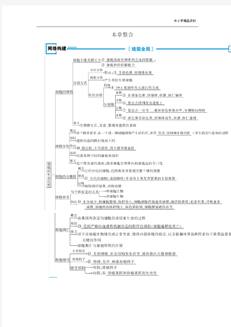 人教版生物必修一导学案：第六章细胞的生命历程本章整合.docx