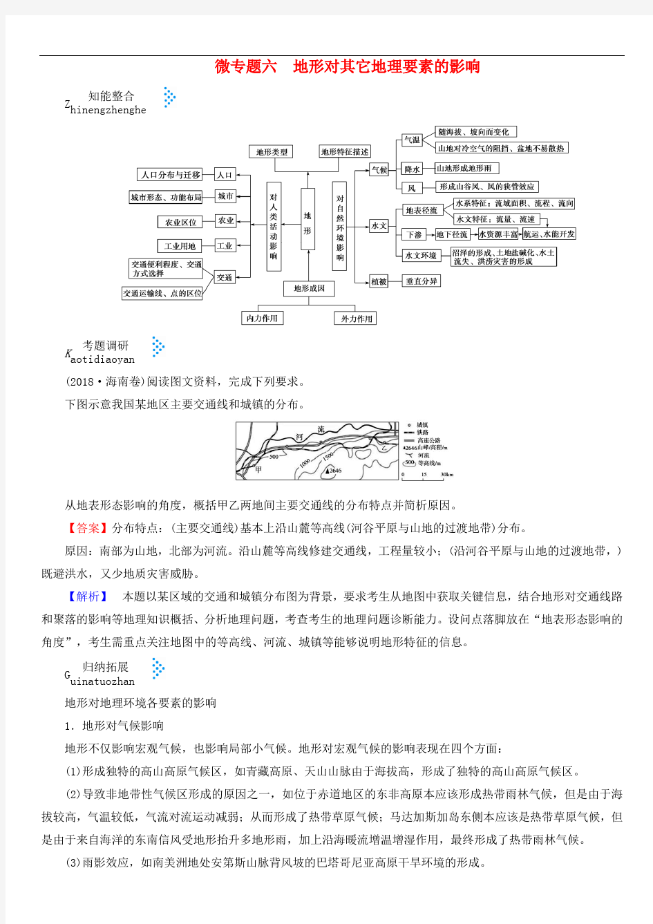 2019届高考地理大二轮复习微专题六地形对其它地理要素的影响学案(含答案)