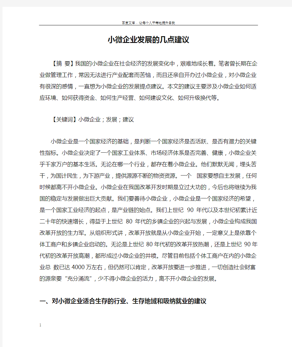 小微企业发展的几点建议