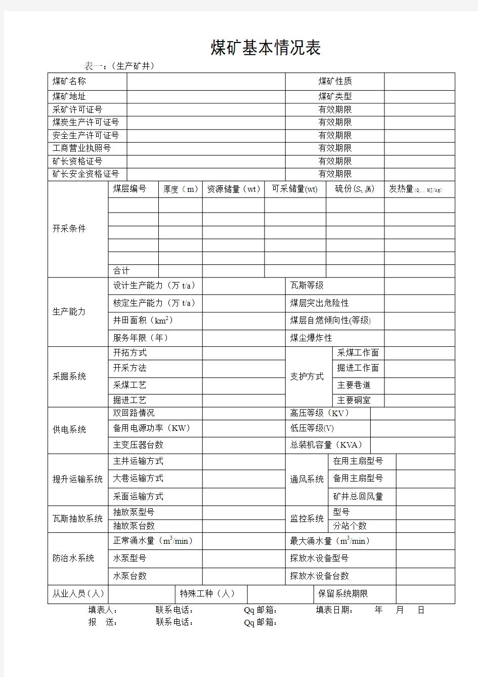 煤矿基本情况统计表