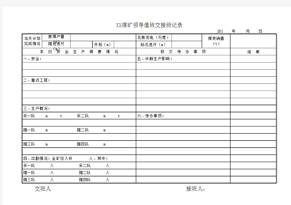 领导值班交接班记录