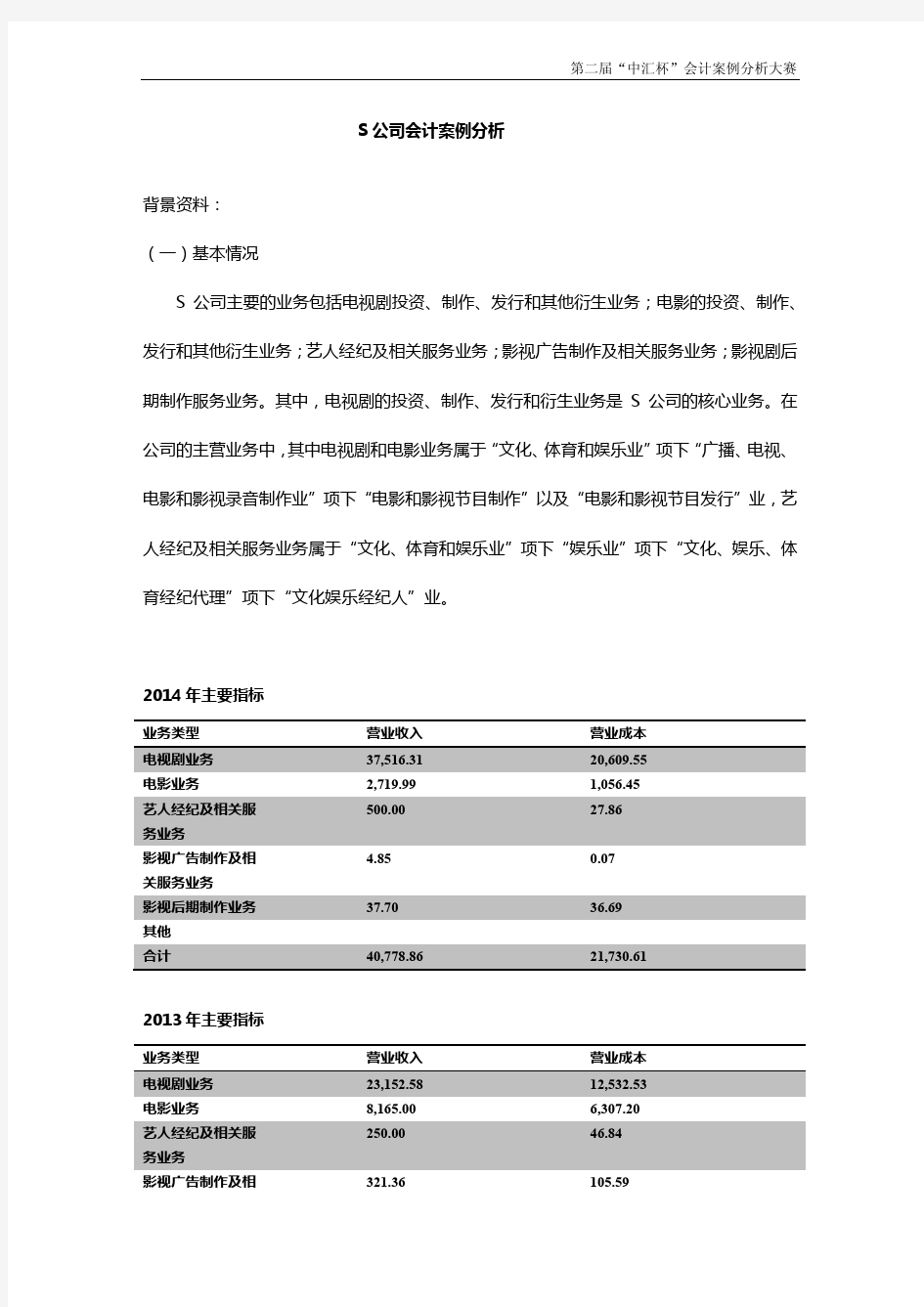 第二届“中汇杯”会计案例分析大赛-案例A