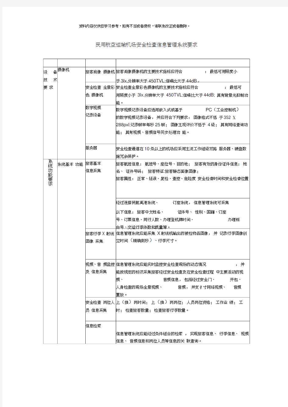 机场安检信息管理系统要求样本