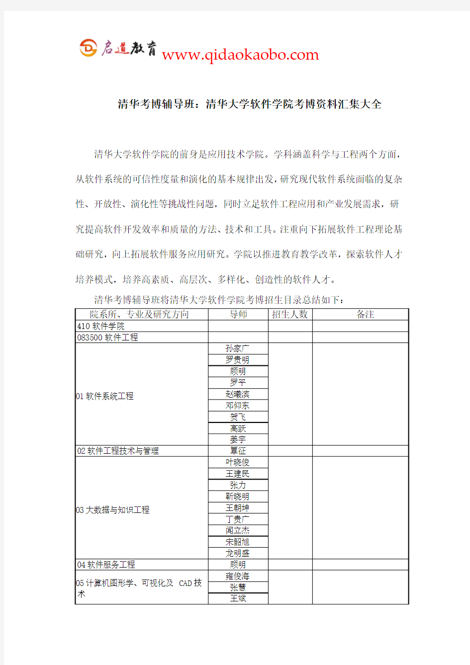 清华考博辅导班：清华软件学院考博资料汇集大全