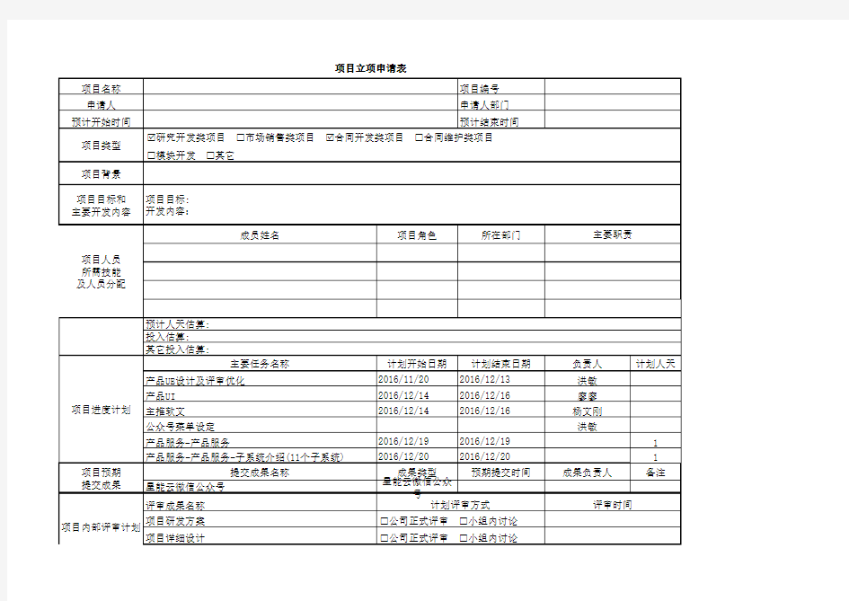 项目立项申请表