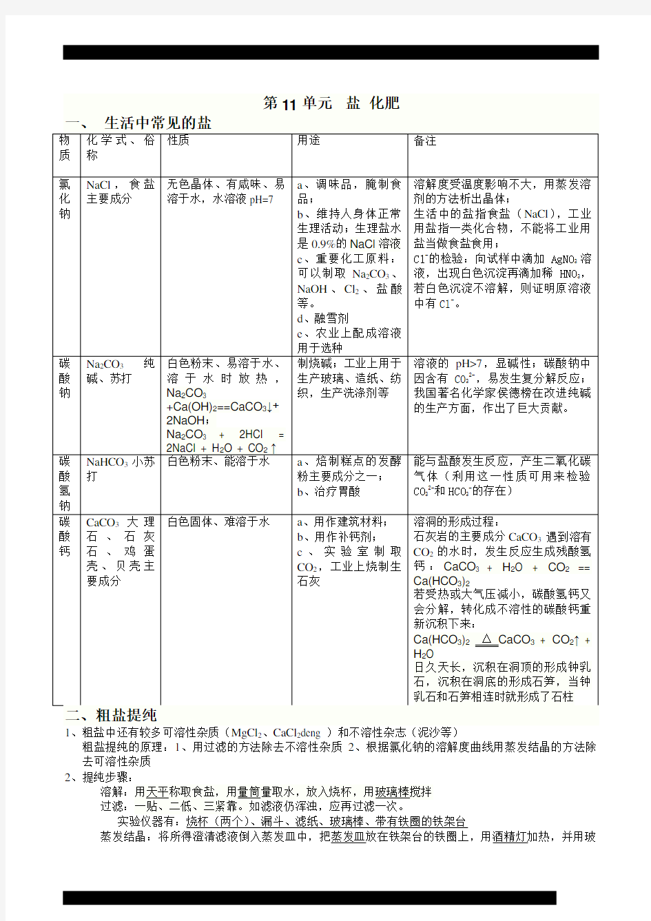 (完整word版)初三化学盐和化肥知识点及习题