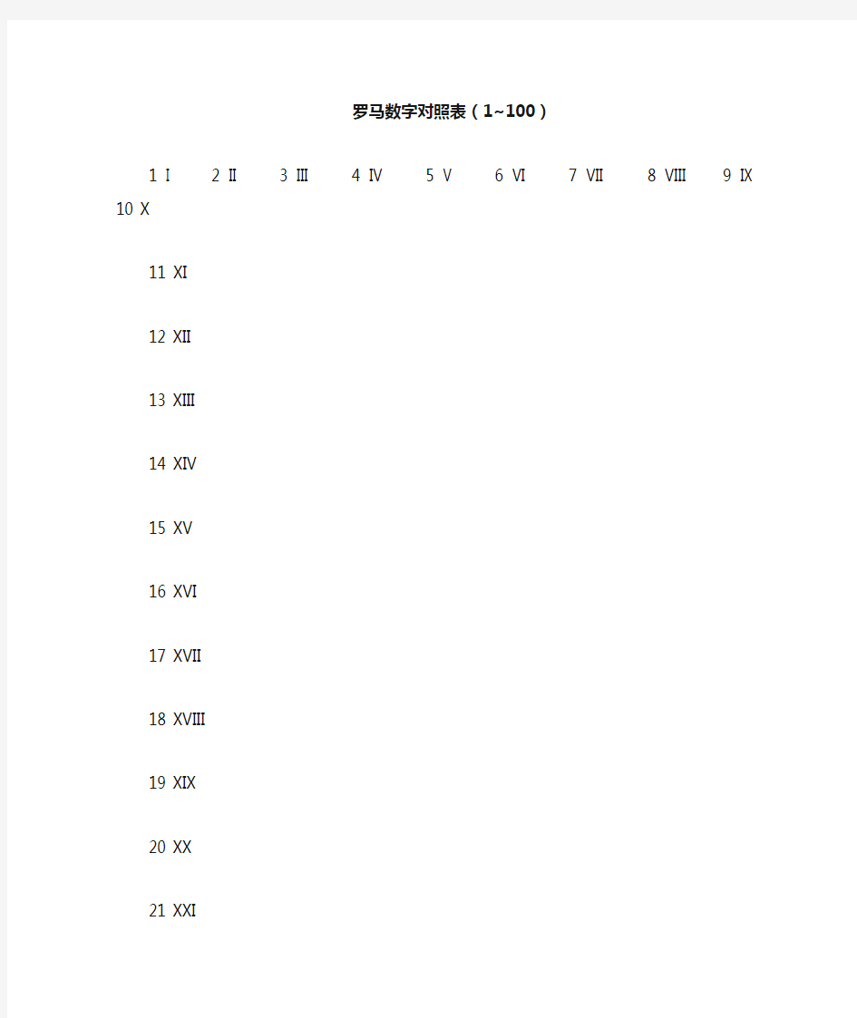 罗马数字对照表(1—100)[原创]