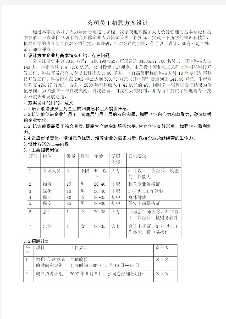 2020年公司员工招聘方案设计