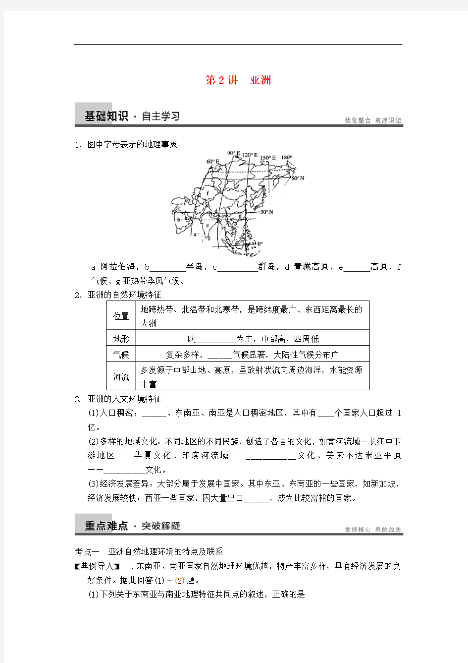 2013届高考地理一轮复习讲义 区域地理第一单元 第2讲 亚洲 鲁教版