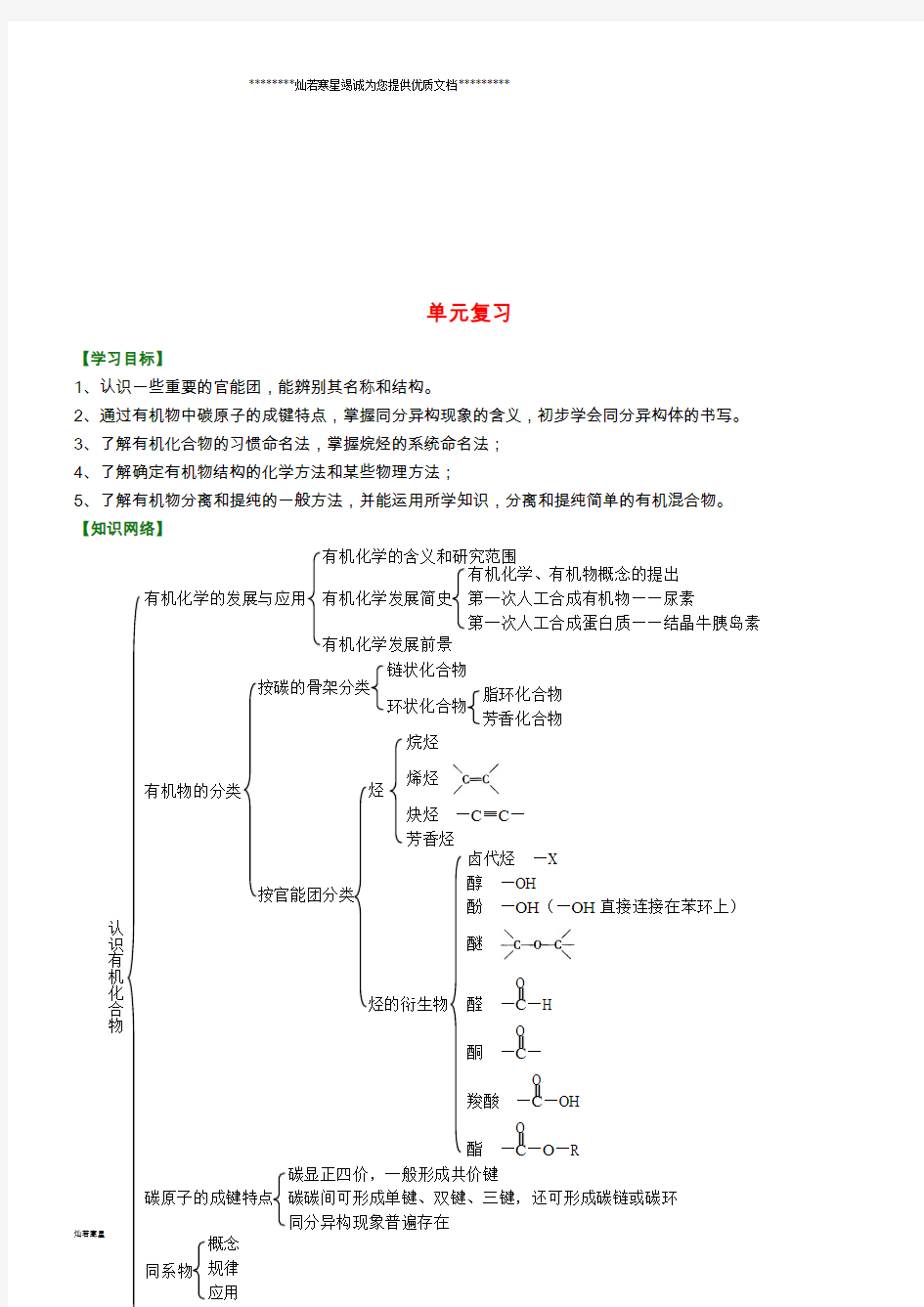 高中化学 单元复习(基础)知识讲解学案 新人教版选修5