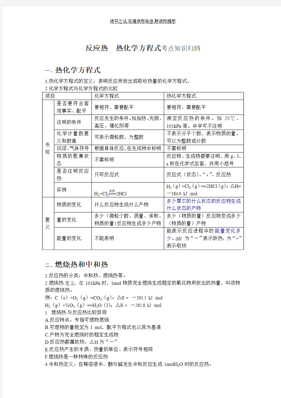 热化学方程式反应热知识归纳