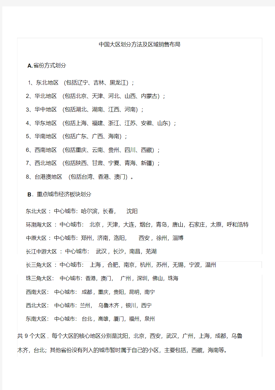 最新中国大区划分方法及区域销售布局知识分享