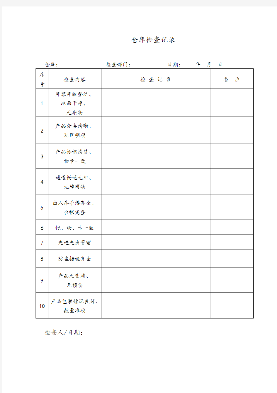 仓库检查记录