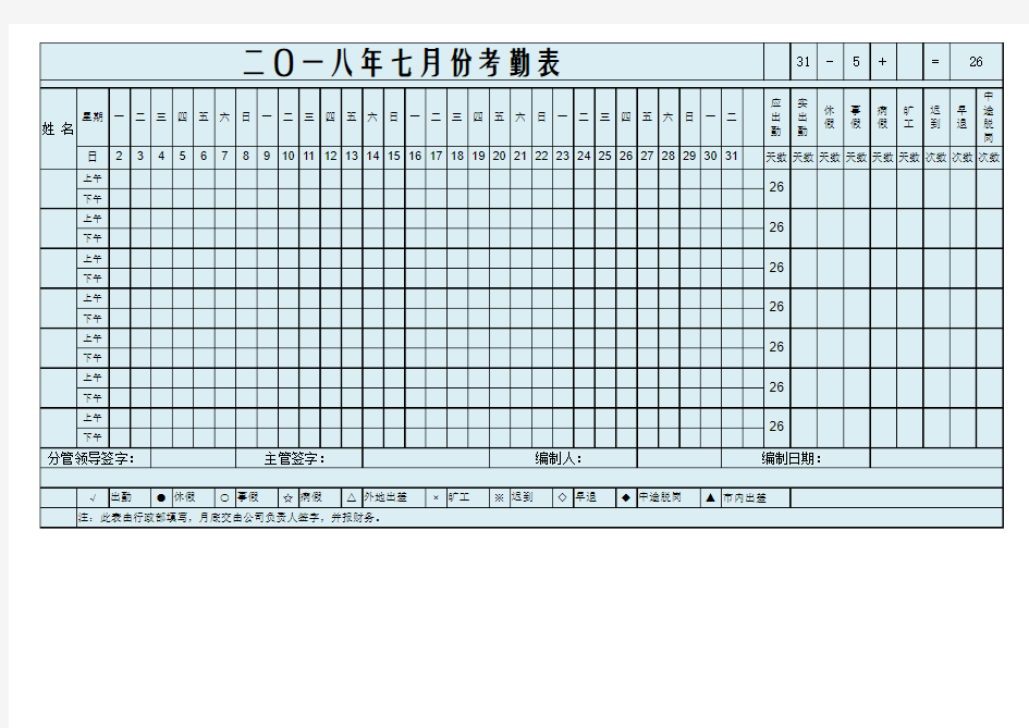 考勤表(区分上下午时间)