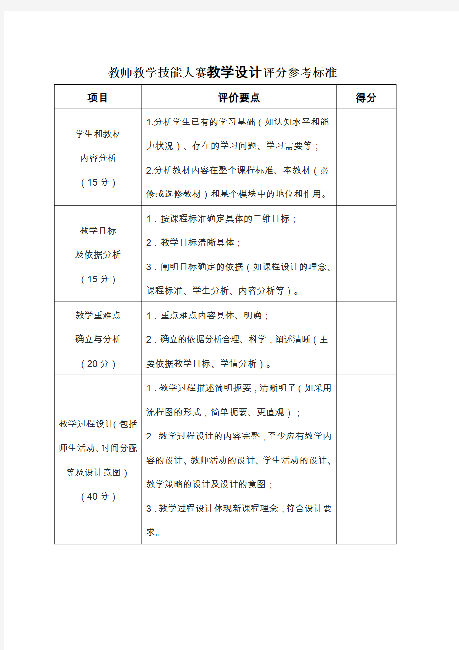 教学设计评分标准