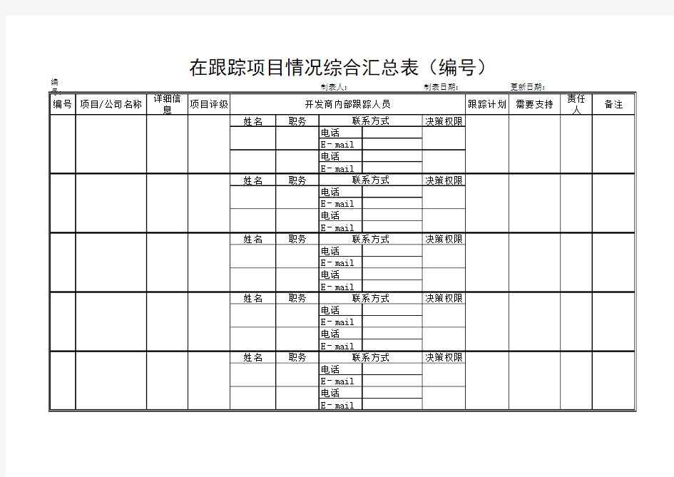 在跟踪项目情况综合汇总表