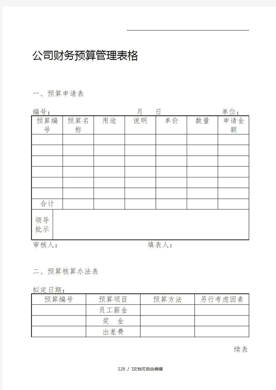 最新公司财务预算管理表格