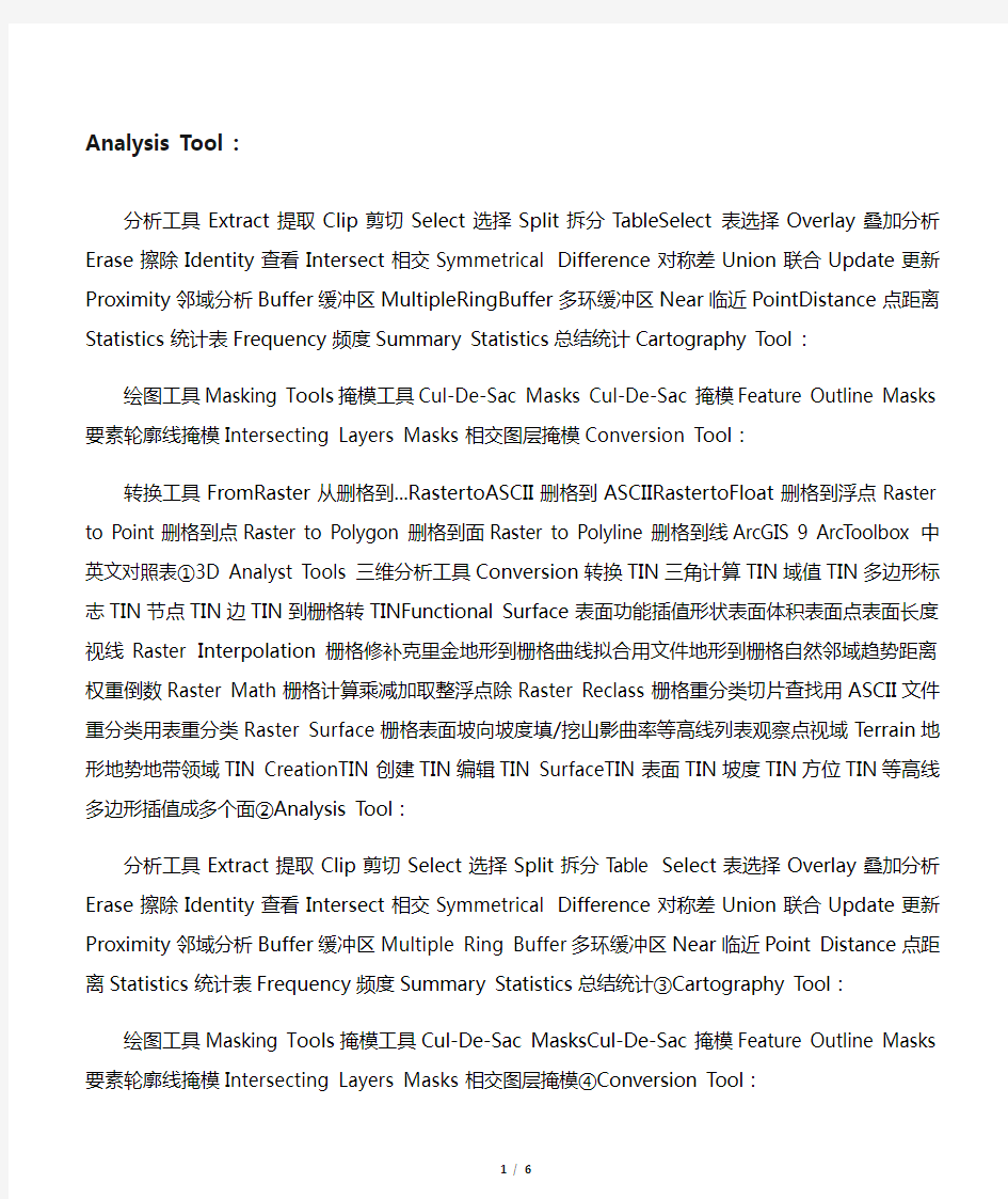 ARCGIS工具中英对照总结