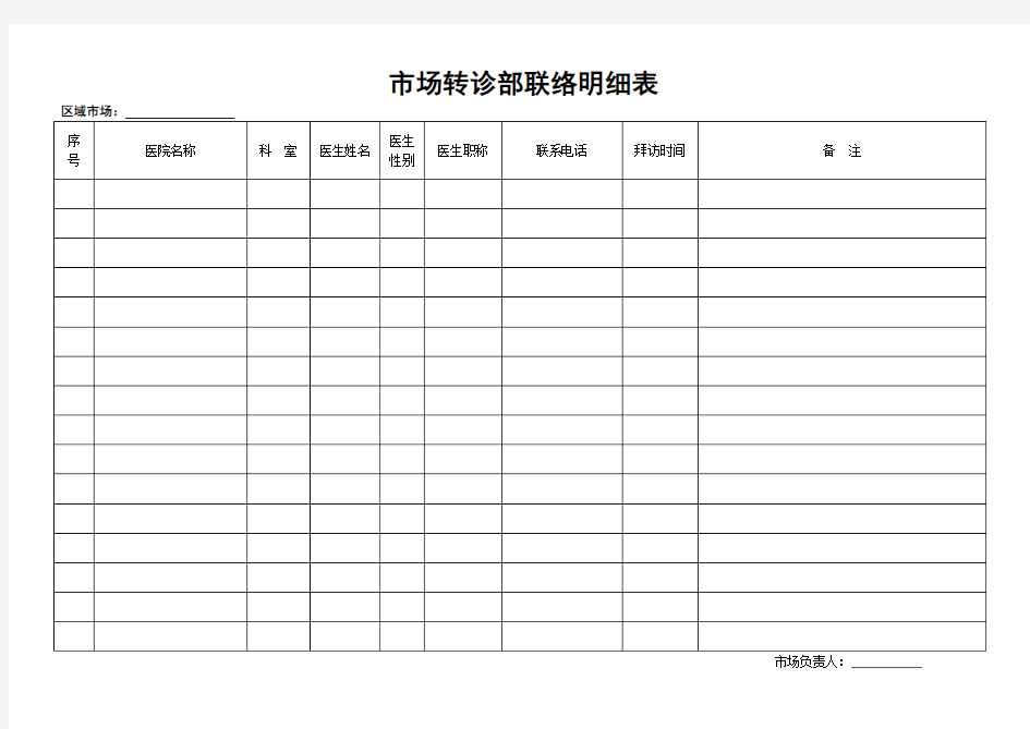 市场部联络明细表