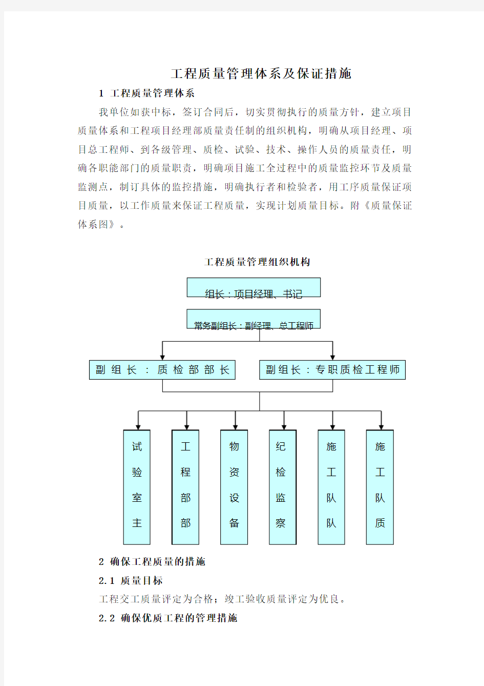 工程质量管理体系及保证措施