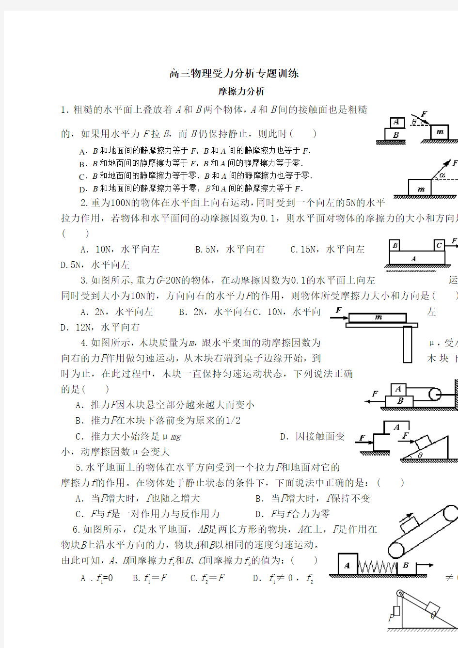 高三物理受力分析专题训练 完美版 