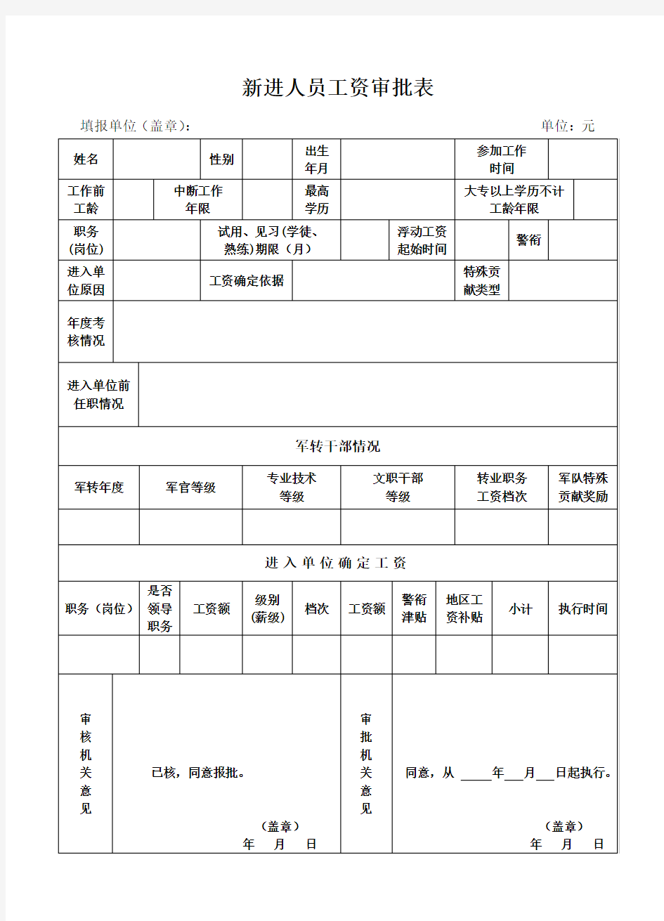 【实用资料】新进人员工资审批表.doc