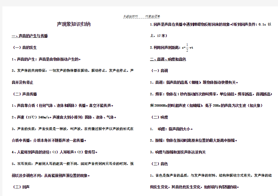 八年级物理上册声学复习专题沪科版