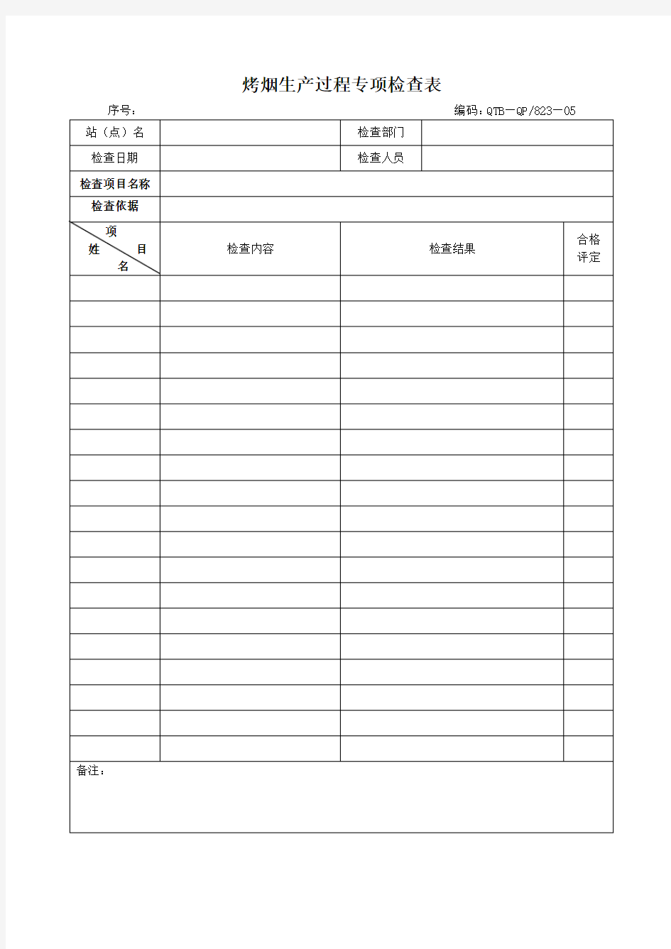 烤烟生产过程专项检查表