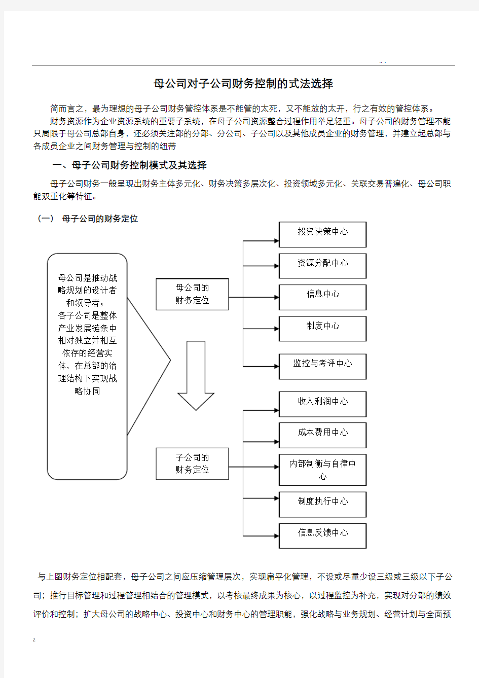 母公司对子公司财务控制方案