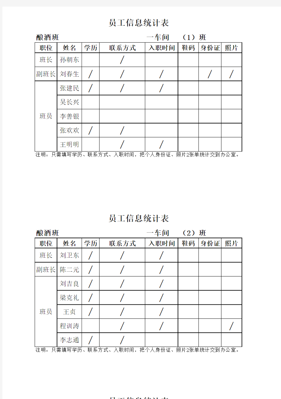 员工信息统计表