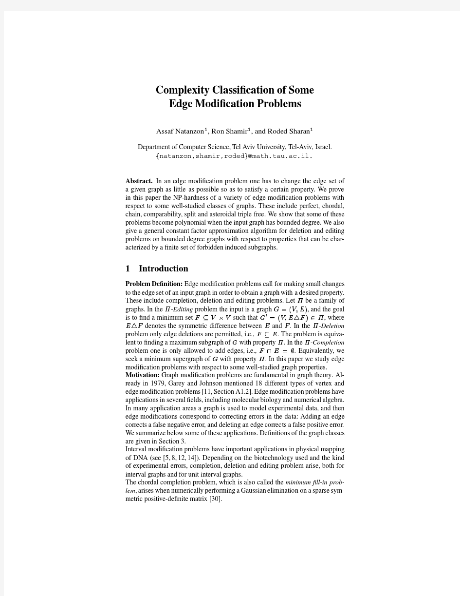 Complexity classification of some edge modification problems