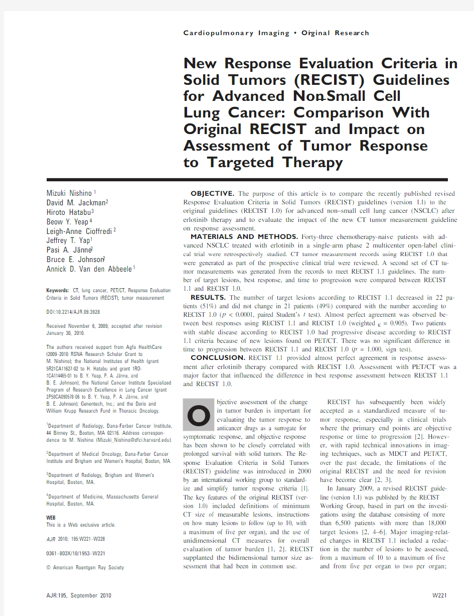 New Response Evaluation Criteria in Solid Tumors (RECIST)