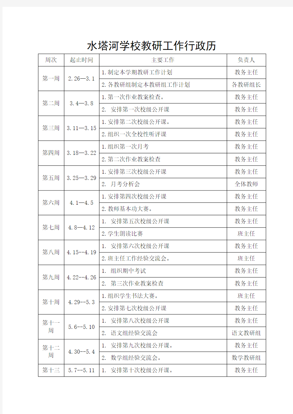 教学工作行政历