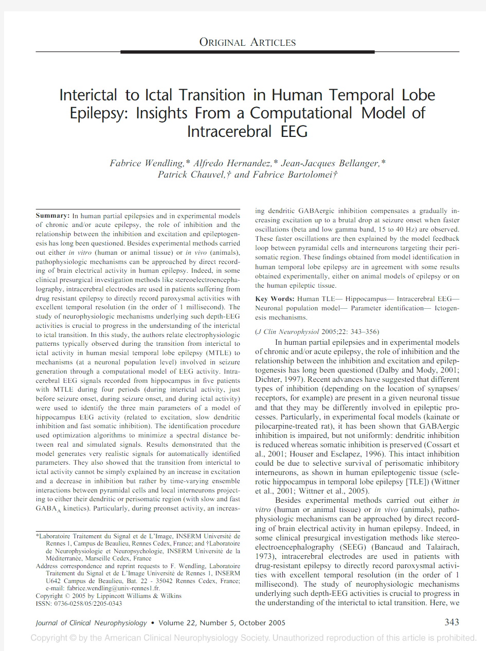 ORIGINAL ARTICLES Interictal to Ictal Transition in Human Temporal Lobe Epilepsy Insights F