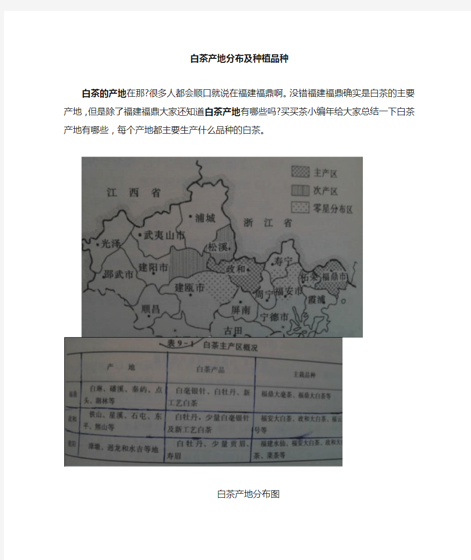 白茶产地分布及种植品种