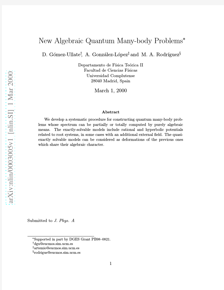 New Algebraic Quantum Many-body Problems