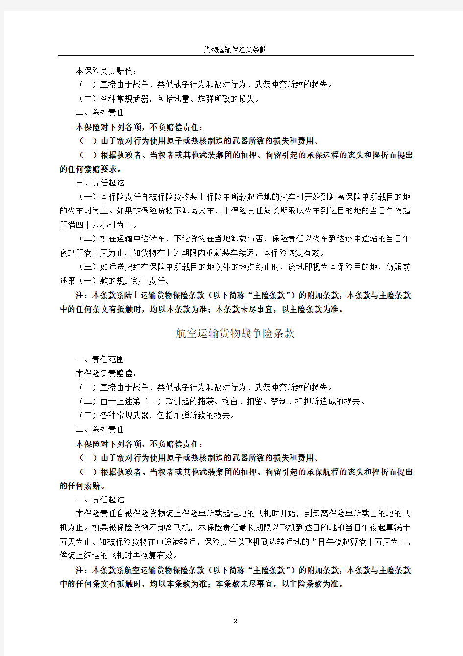 中国人寿财产保险股份有限公司进出口货物运输保险附加险条款(28个)