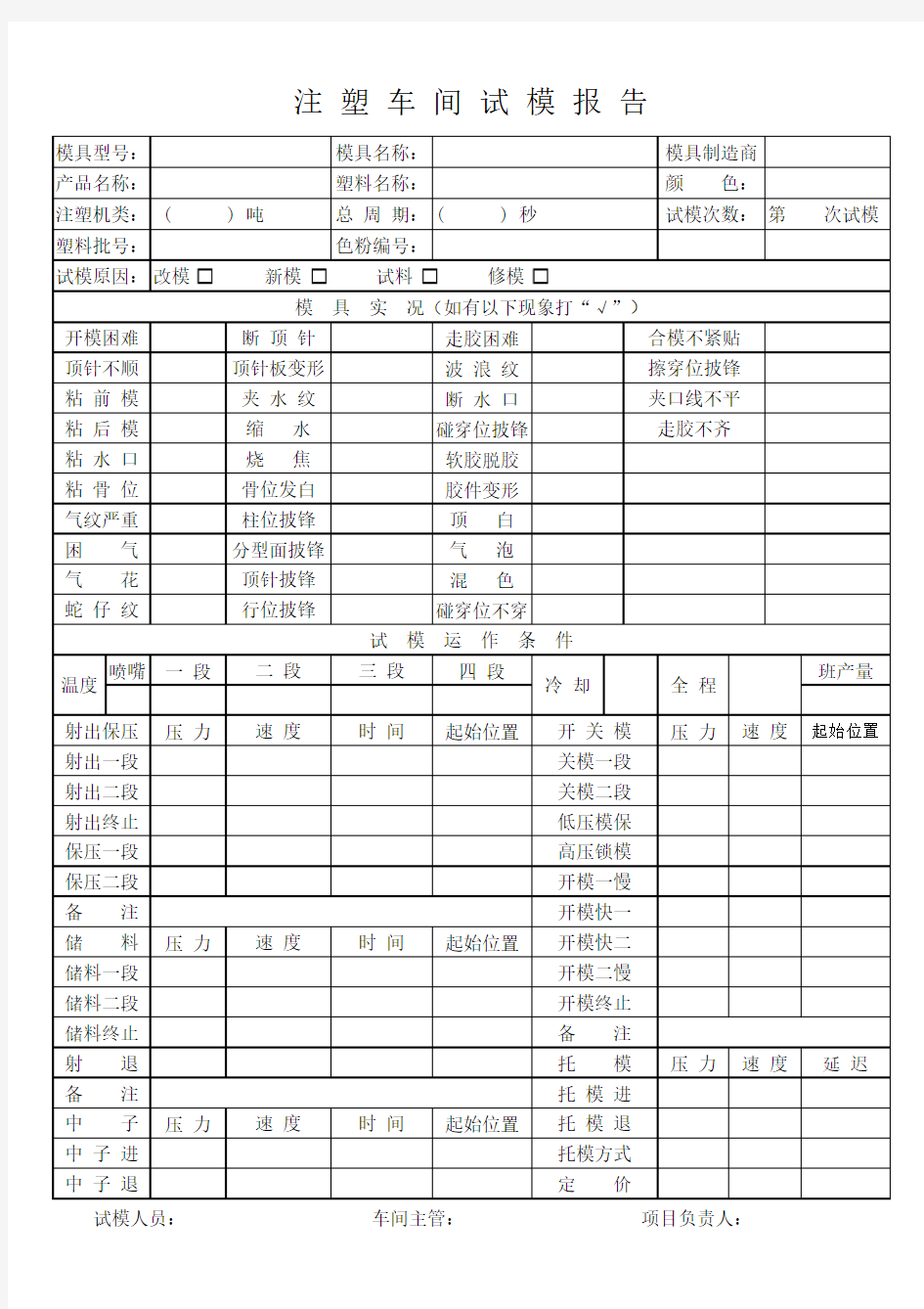 注塑车间试模报告